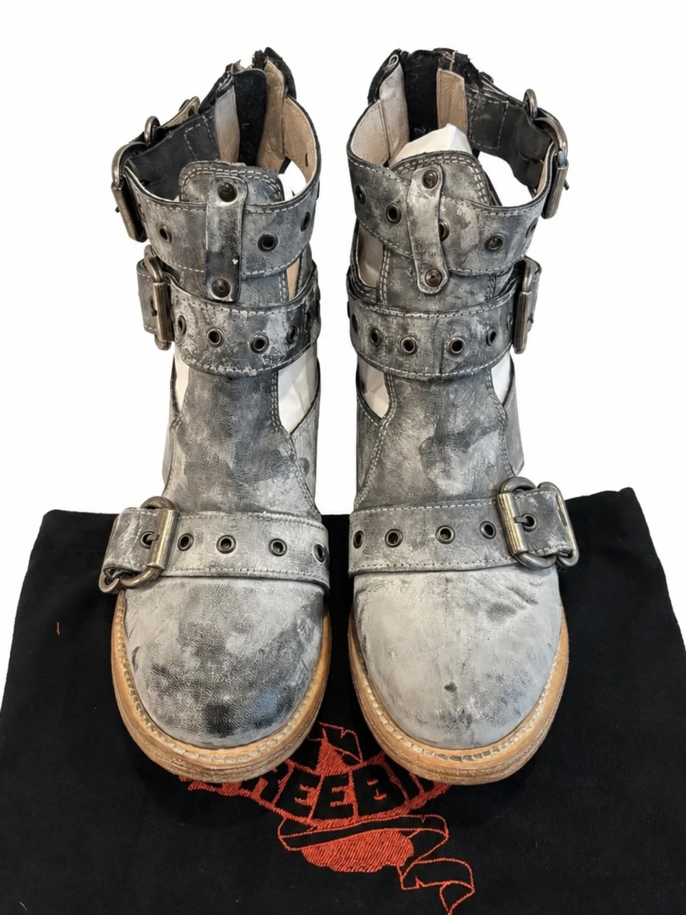 Freebird Grace Black Leather Silver Hardware Ankle Boots Size 8 New With Box